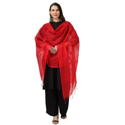 Women's Cotton Embroidered Dupatta (Red, Length: 2.25 to 2.50 Mtr) - Image 4