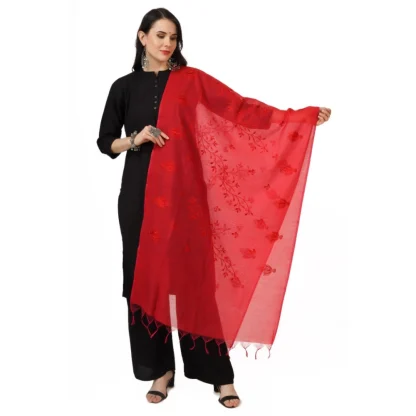 Women's Cotton Embroidered Dupatta (Red, Length: 2.25 to 2.50 Mtr)