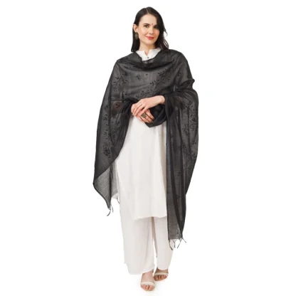 Women's Cotton Embroidered Dupatta (Black, Length: 2.25 to 2.50 Mtr) - Image 2