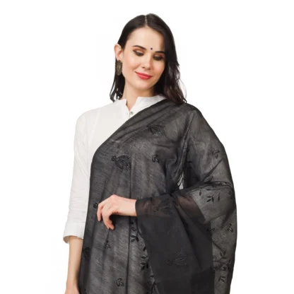 Women's Cotton Embroidered Dupatta (Black, Length: 2.25 to 2.50 Mtr) - Image 4