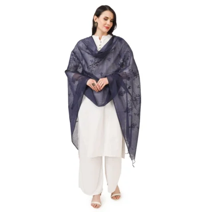 Women's Cotton Embroidered Dupatta (Dark Blue, Length: 2.25 to 2.50 Mtr) - Image 2