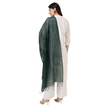 Women's Cotton Embroidered Dupatta (Green, Length: 2.25 to 2.50 Mtr) - Image 3