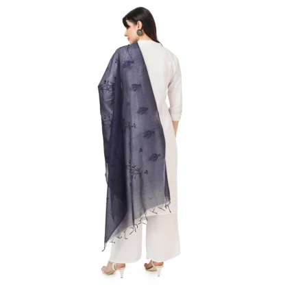 Women's Cotton Embroidered Dupatta (Dark Blue, Length: 2.25 to 2.50 Mtr) - Image 3