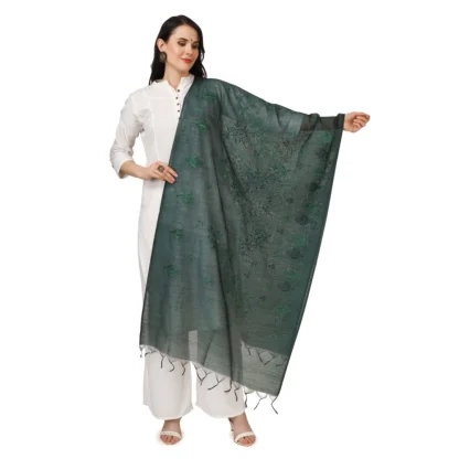 Women's Cotton Embroidered Dupatta (Green, Length: 2.25 to 2.50 Mtr)