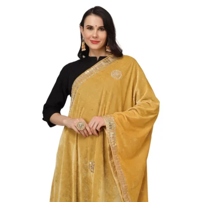 Women's Velvet Gotta Patti Dupatta (Yellow, Length: 2.25 to 2.50 Mtr) - Image 4