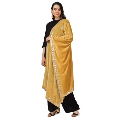 Women's Velvet Gotta Patti Dupatta (Yellow, Length: 2.25 to 2.50 Mtr) - Image 5