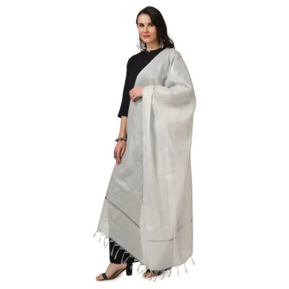 Women's Chanderi Solid Dupatta (White, Length: 2.25 to 2.50 Mtr) - Image 5