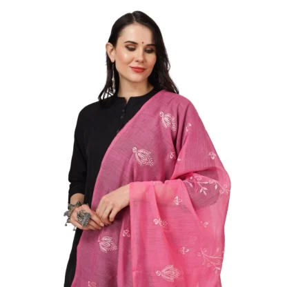 Women's Cotton Embroidered Dupatta (Pink, Length: 2.25 to 2.50 Mtr) - Image 4