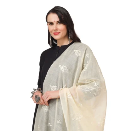 Women's Cotton Embroidered Dupatta (Off-White, Length: 2.25 to 2.50 Mtr) - Image 4