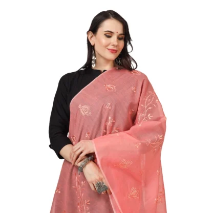 Women's Cotton Embroidered Dupatta (Peach, Length: 2.25 to 2.50 Mtr) - Image 4