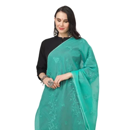 Women's Cotton Embroidered Dupatta (Turquoise, Length: 2.25 to 2.50 Mtr) - Image 4