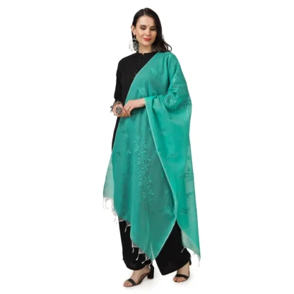 Women's Cotton Embroidered Dupatta (Turquoise, Length: 2.25 to 2.50 Mtr) - Image 5