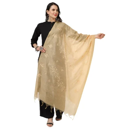 Women's Cotton Embroidered Dupatta (Gold, Length: 2.25 to 2.50 Mtr)