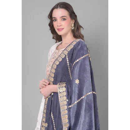 Women's Velvet Gotta Patti Dupatta (Grey, Length: 2.25 to 2.50 Mtr) - Image 2