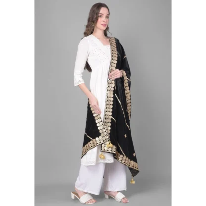 Women's Velvet Gotta Patti Dupatta (Black, Length: 2.25 to 2.50 Mtr) - Image 2