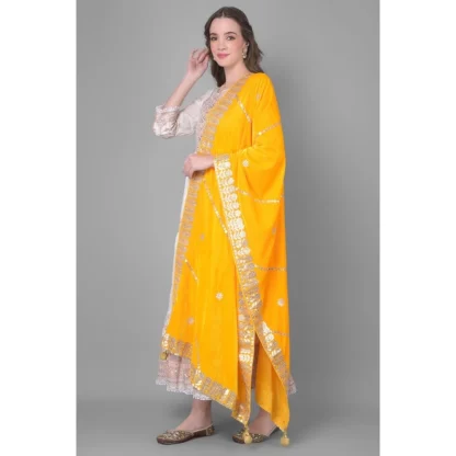 Women's Velvet Gotta Patti Dupatta (Yellow, Length: 2.25 to 2.50 Mtr) - Image 3