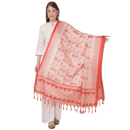 Women's Art Silk Printed Dupatta (Orange, Length: 2.25 to 2.50 Mtr)