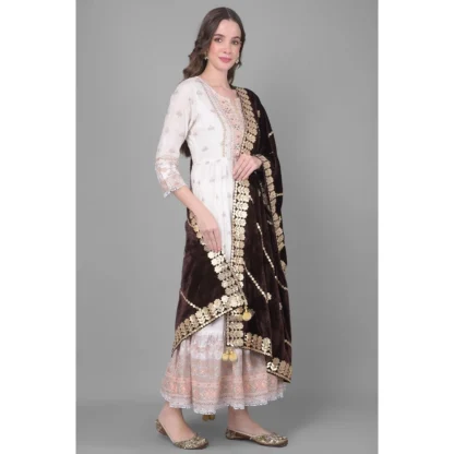 Women's Velvet Gotta Patti Dupatta (Brown, Length: 2.25 to 2.50 Mtr) - Image 2