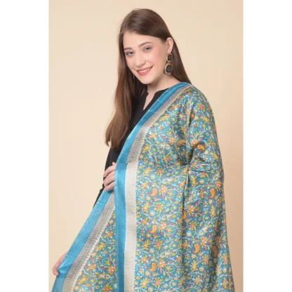 Women's Art Silk Printed Dupatta (Turquoise, Length: 2.25 to 2.50 Mtr) - Image 3