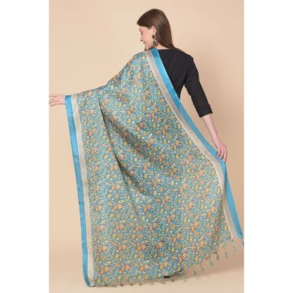 Women's Art Silk Printed Dupatta (Turquoise, Length: 2.25 to 2.50 Mtr) - Image 5