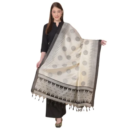 Women's Art Silk Printed Dupatta (Black, Length: 2.25 to 2.50 Mtr)