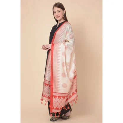 Women's Art Silk Printed Dupatta (Red, Length: 2.25 to 2.50 Mtr) - Image 2