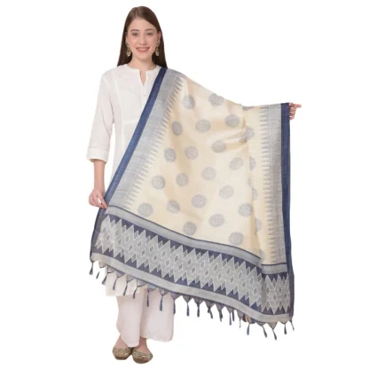 Women's Art Silk Printed Dupatta (Blue, Length: 2.25 to 2.50 Mtr)