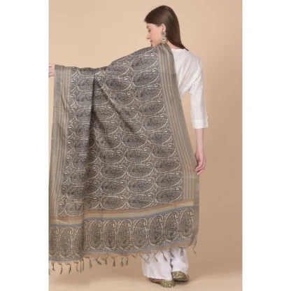 Women's Art Silk Printed Dupatta (Grey, Length: 2.25 to 2.50 Mtr) - Image 5