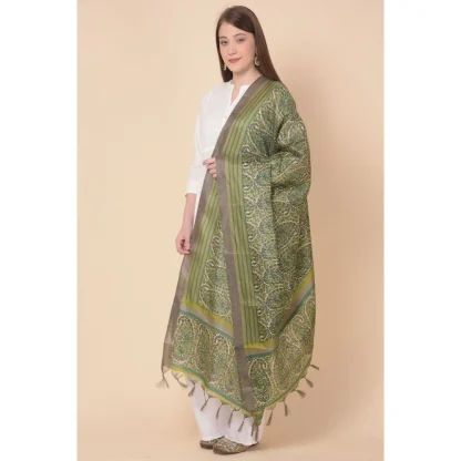 Women's Art Silk Printed Dupatta (Green, Length: 2.25 to 2.50 Mtr) - Image 4