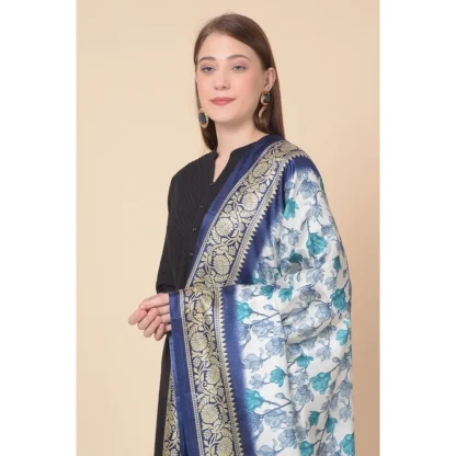 Women's Art Silk Printed Dupatta (Blue, Length: 2.25 to 2.50 Mtr) - Image 2