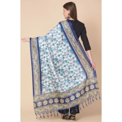 Women's Art Silk Printed Dupatta (Blue, Length: 2.25 to 2.50 Mtr) - Image 4