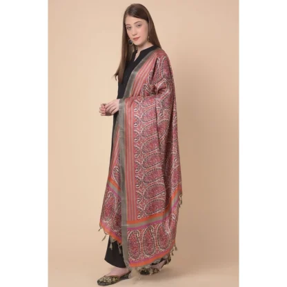 Women's Art Silk Printed Dupatta (Grey, Length: 2.25 to 2.50 Mtr) - Image 3