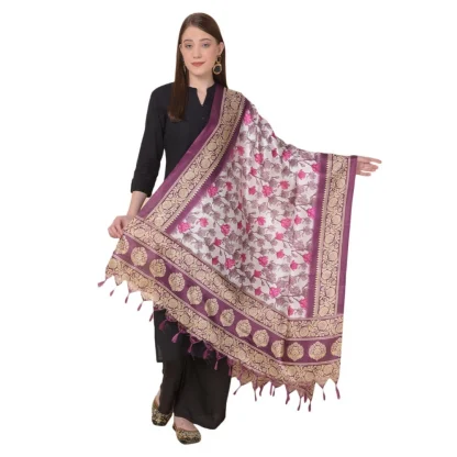 Women's Art Silk Printed Dupatta (Purple, Length: 2.25 to 2.50 Mtr)