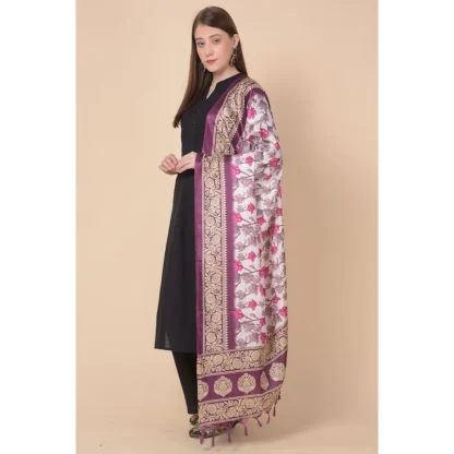 Women's Art Silk Printed Dupatta (Purple, Length: 2.25 to 2.50 Mtr) - Image 4