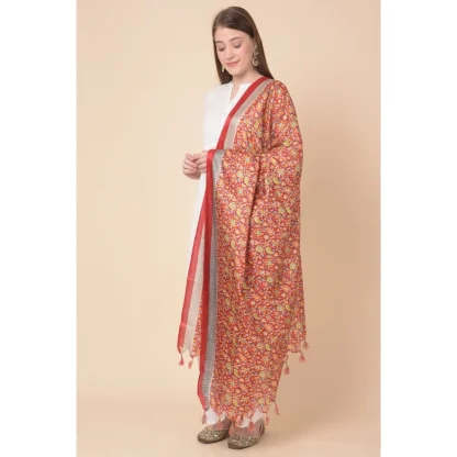 Women's Art Silk Printed Dupatta (Red, Length: 2.25 to 2.50 Mtr) - Image 4