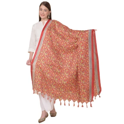 Women's Art Silk Printed Dupatta (Red, Length: 2.25 to 2.50 Mtr)