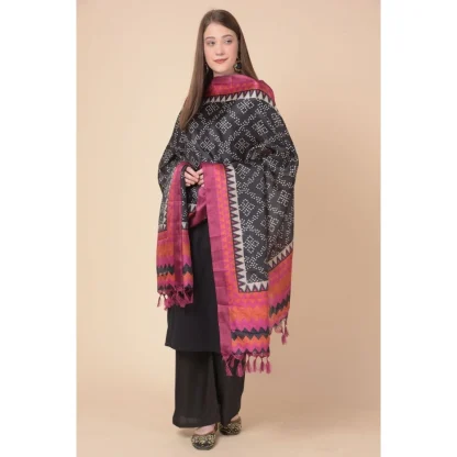 Women's Art Silk Printed Dupatta (Black, Length: 2.25 to 2.50 Mtr) - Image 3