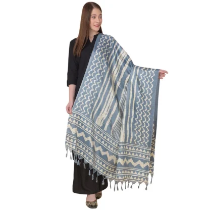 Women's Art Silk Printed Dupatta (Grey, Length: 2.25 to 2.50 Mtr)