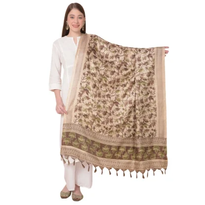 Women's Art Silk Printed Dupatta (Gold, Length: 2.25 to 2.50 Mtr)