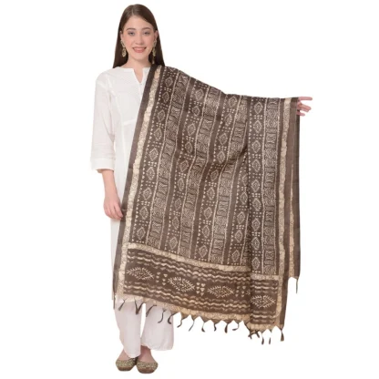 Women's Art Silk Printed Dupatta (Brown, Length: 2.25 to 2.50 Mtr)