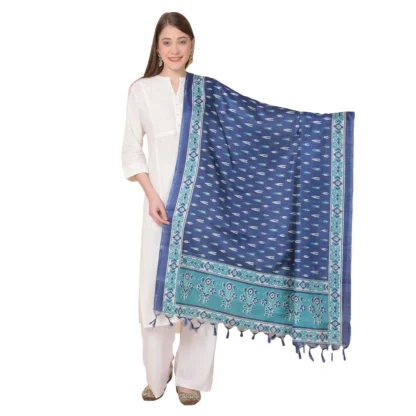 Women's Art Silk Printed Dupatta (Blue, Length: 2.25 to 2.50 Mtr)