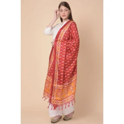 Women's Art Silk Printed Dupatta (Red, Length: 2.25 to 2.50 Mtr) - Image 3