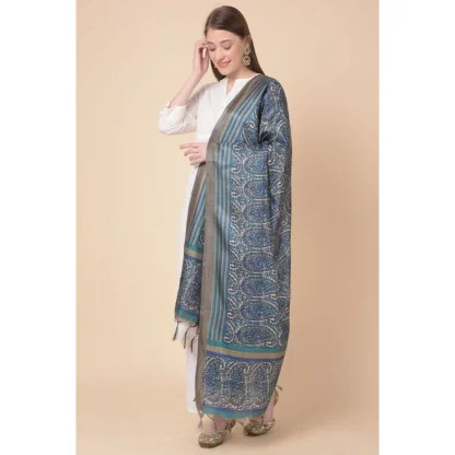 Women's Art Silk Printed Dupatta (Blue, Length: 2.25 to 2.50 Mtr) - Image 3