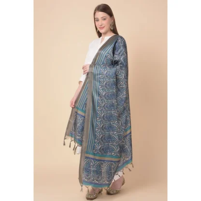 Women's Art Silk Printed Dupatta (Blue, Length: 2.25 to 2.50 Mtr) - Image 4