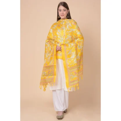 Women's Art Silk Printed Dupatta (Yellow, Length: 2.25 to 2.50 Mtr) - Image 2