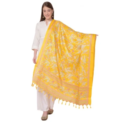 Women's Art Silk Printed Dupatta (Yellow, Length: 2.25 to 2.50 Mtr)