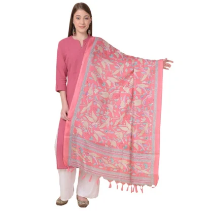 Women's Art Silk Printed Dupatta (Pink, Length: 2.25 to 2.50 Mtr)