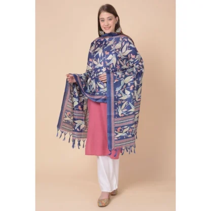 Women's Art Silk Printed Dupatta (Blue, Length: 2.25 to 2.50 Mtr) - Image 4