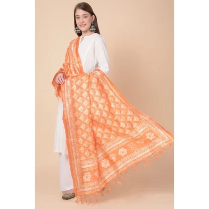 Women's Art Silk Printed Dupatta (Orange, Length: 2.25 to 2.50 Mtr) - Image 3