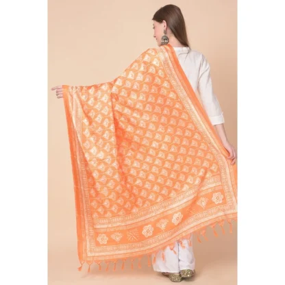 Women's Art Silk Printed Dupatta (Orange, Length: 2.25 to 2.50 Mtr) - Image 5